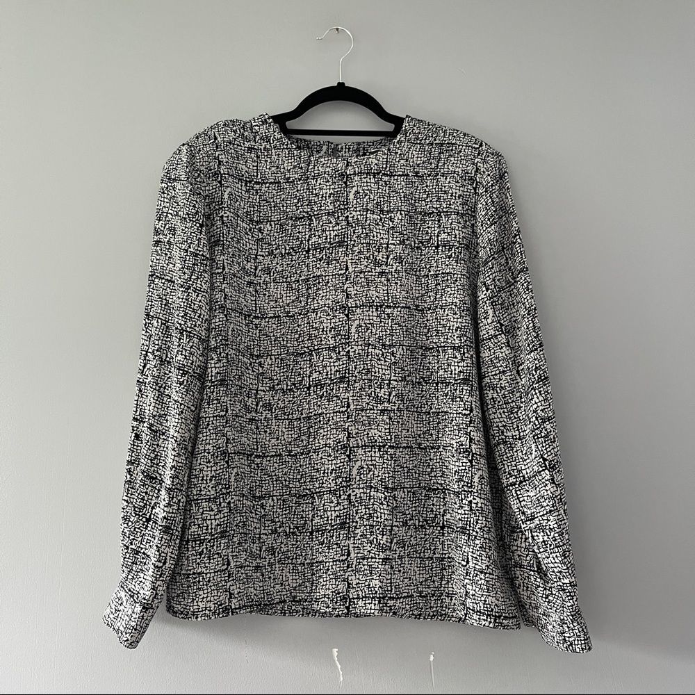 Vintage Jacqueline Ferrar Long Sleeve Blouse Black White Work Size 12